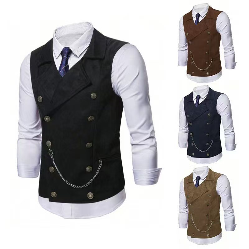 Formal Vest Waistcoat - Men's Double Breasted Vest with Chain,