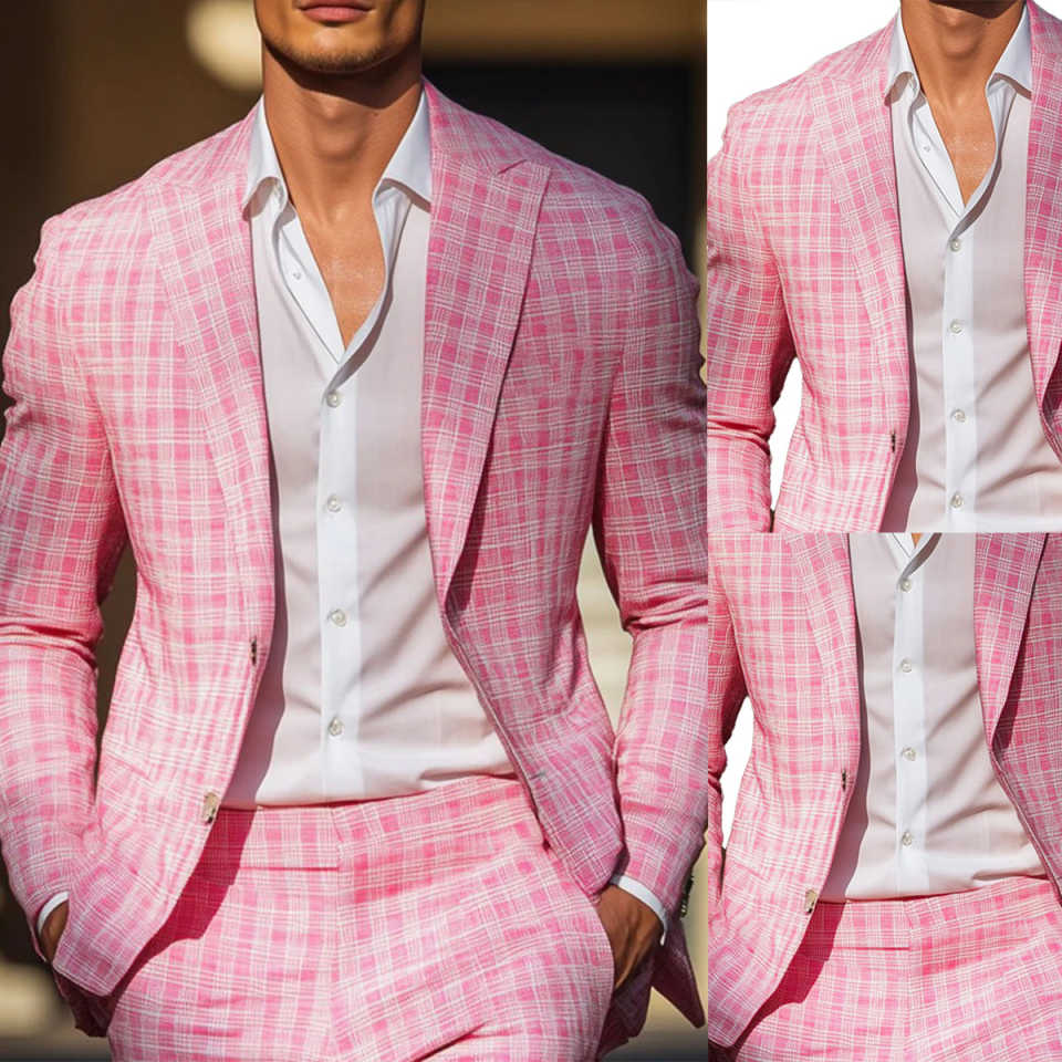 Summer Pink Plaid Mens Tuxedos - Men Formal Wear Pink review and price