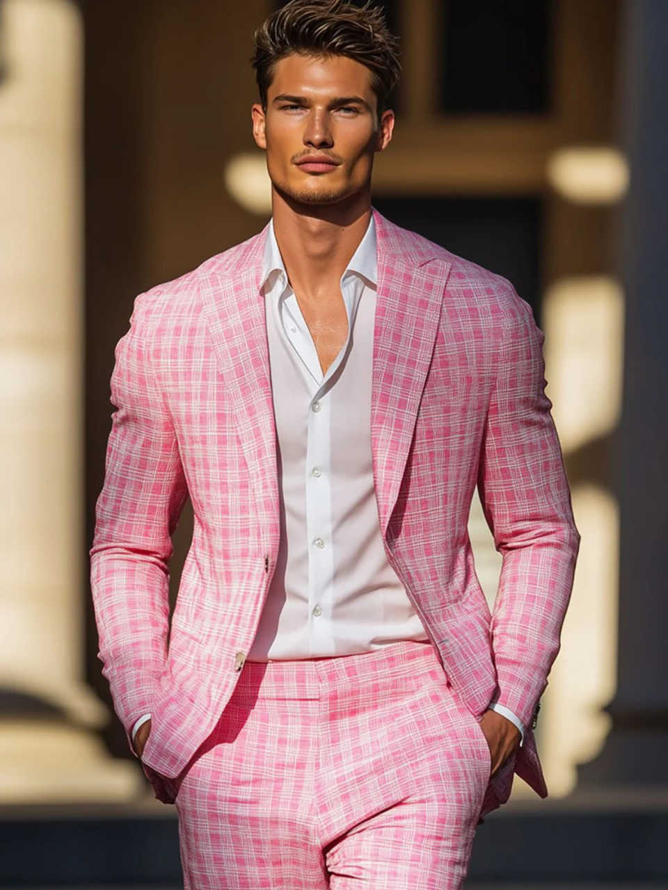 Summer Pink Plaid Mens Tuxedos - Men Formal Wear Pink review and price