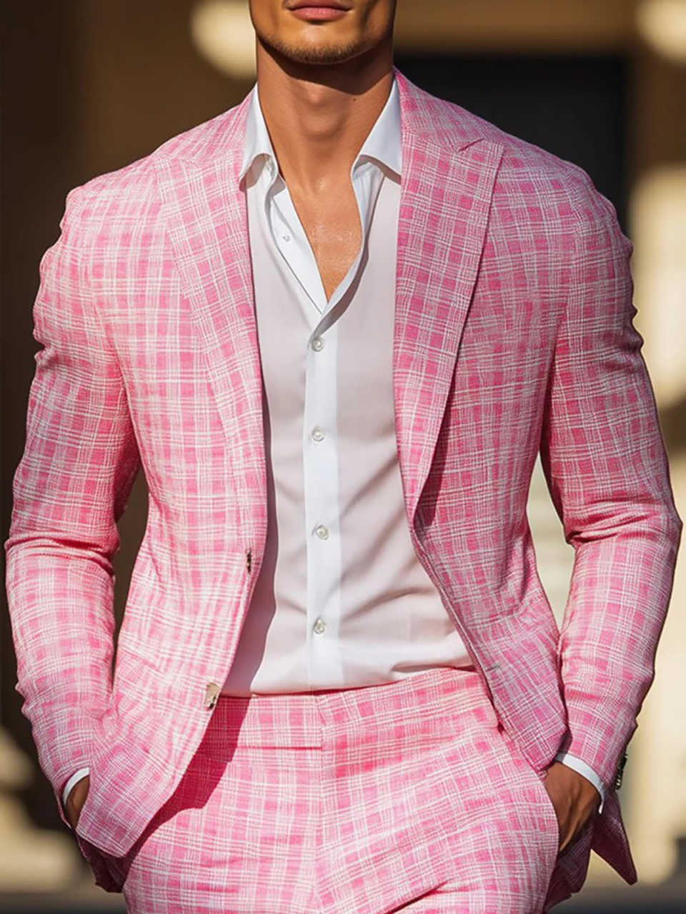Summer Pink Plaid Mens Tuxedos - Men Formal Wear Pink review and price