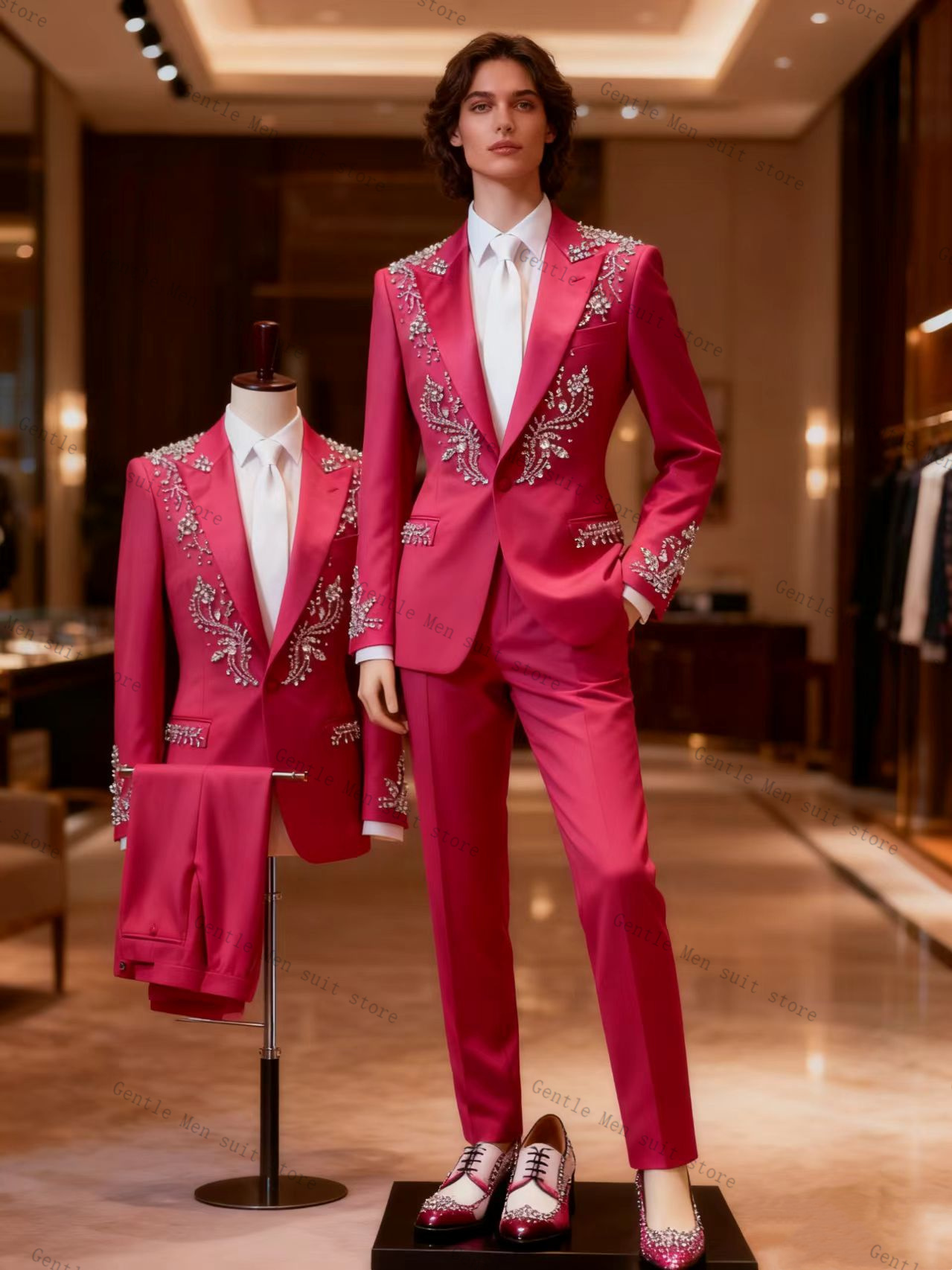 Pink Men Suit Set 2 Pcs Blazer - Men Formal Wear Pink review and price