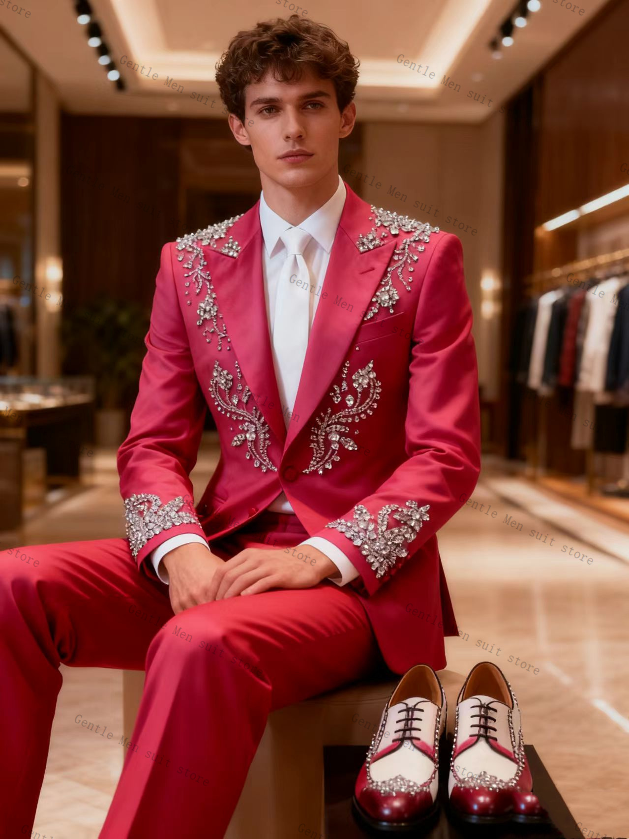 Pink Men Suit Set 2 Pcs Blazer - Men Formal Wear Pink review and price
