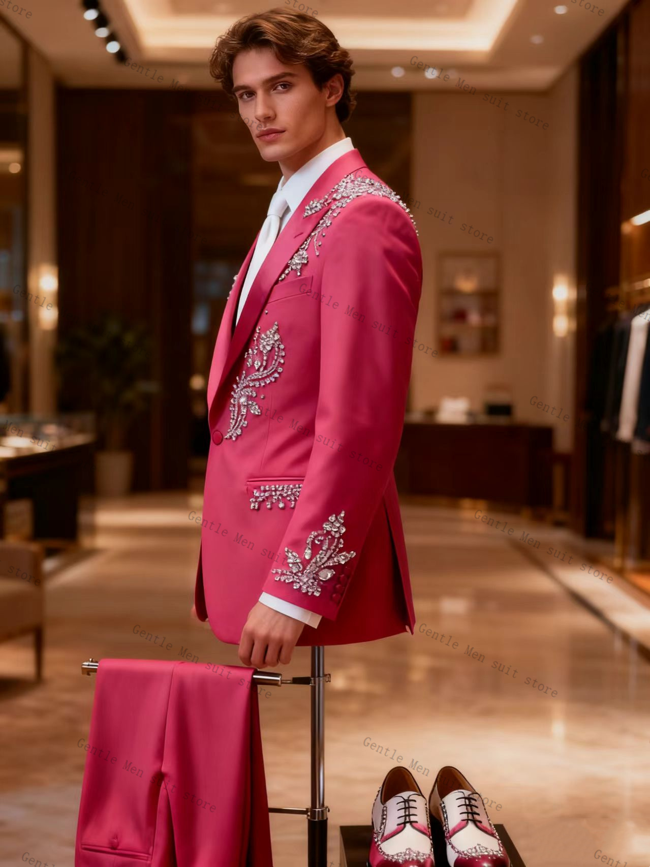 Pink Men Suit Set 2 Pcs Blazer - Men Formal Wear Pink review and price