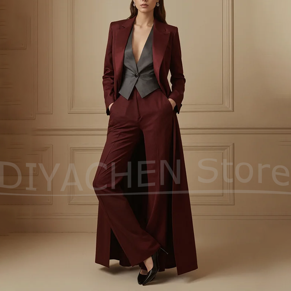 Women's Suit Set Burgundy Long - Formal Vest Waistcoat review and price